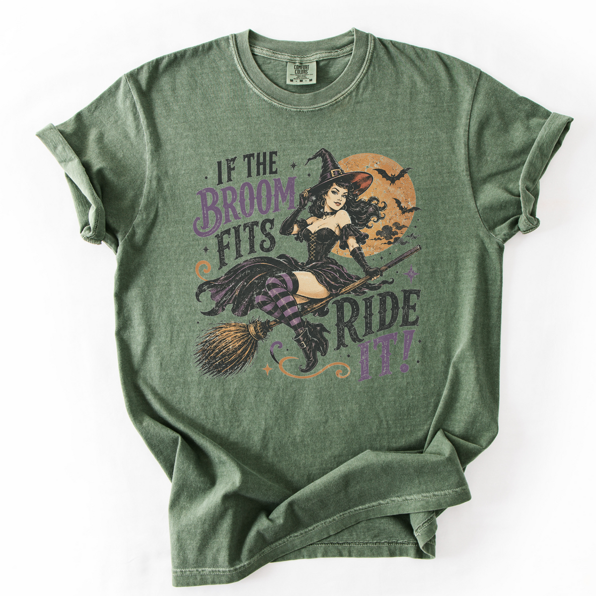 Vintage Witch Broomstick Graphic Tee | Foxfire & Fable - Moss