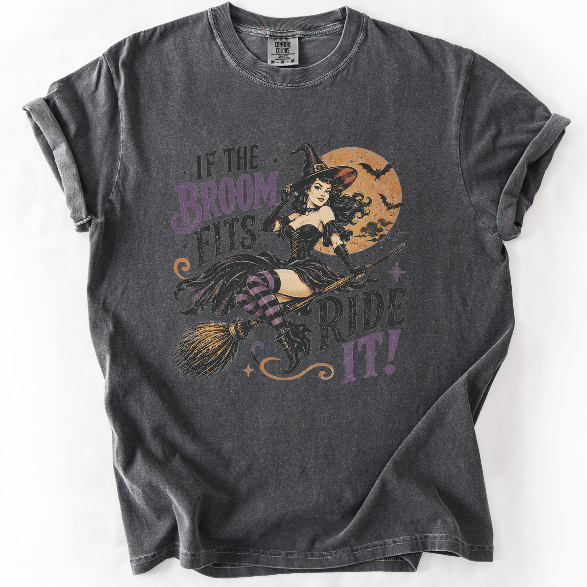 Vintage Witch Broomstick Graphic Tee | Foxfire & Fable - Pepper