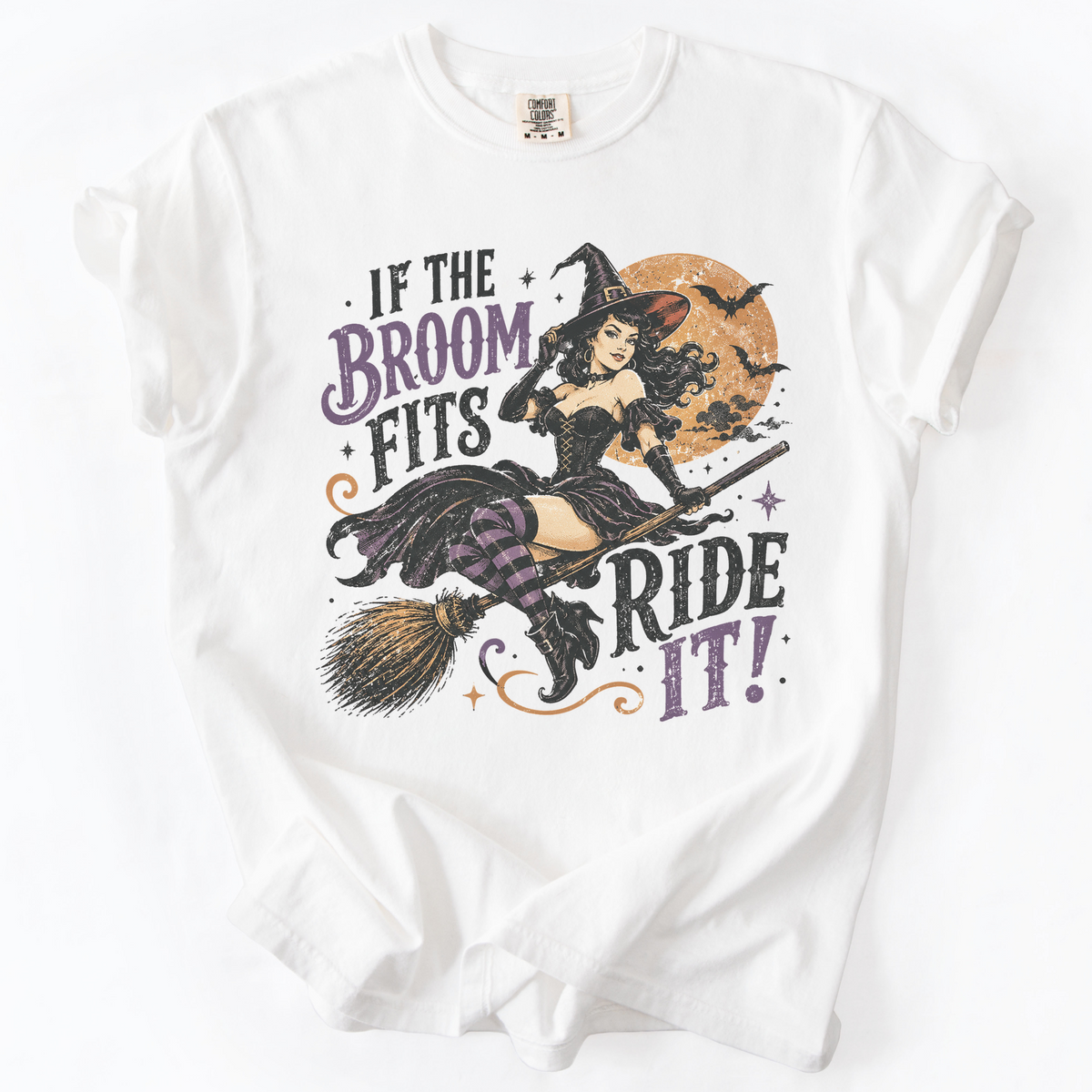 Vintage Witch Broomstick Graphic Tee | Foxfire & Fable - White