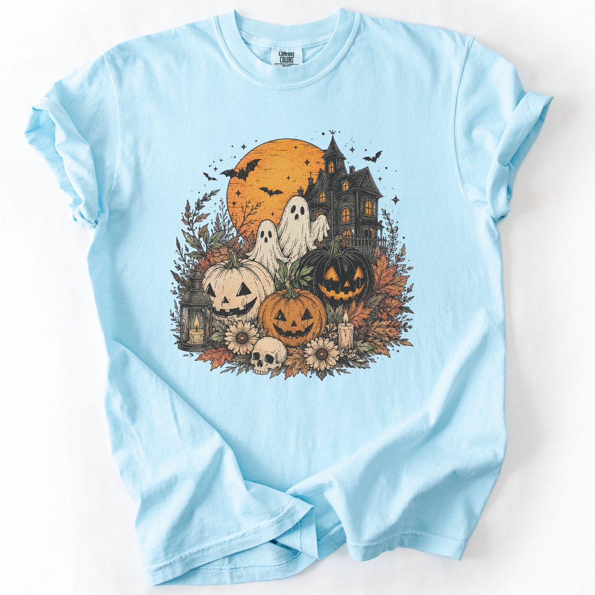 Spooky Haunted House Halloween Graphic Tee | Foxfire & Fable - Chambray