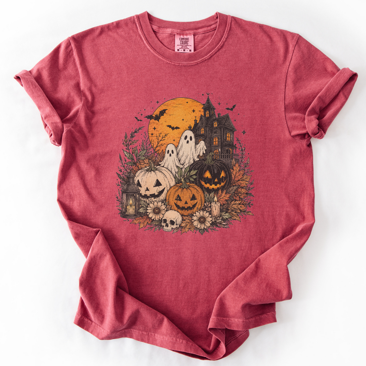 Spooky Haunted House Halloween Graphic Tee | Foxfire & Fable - Crimson