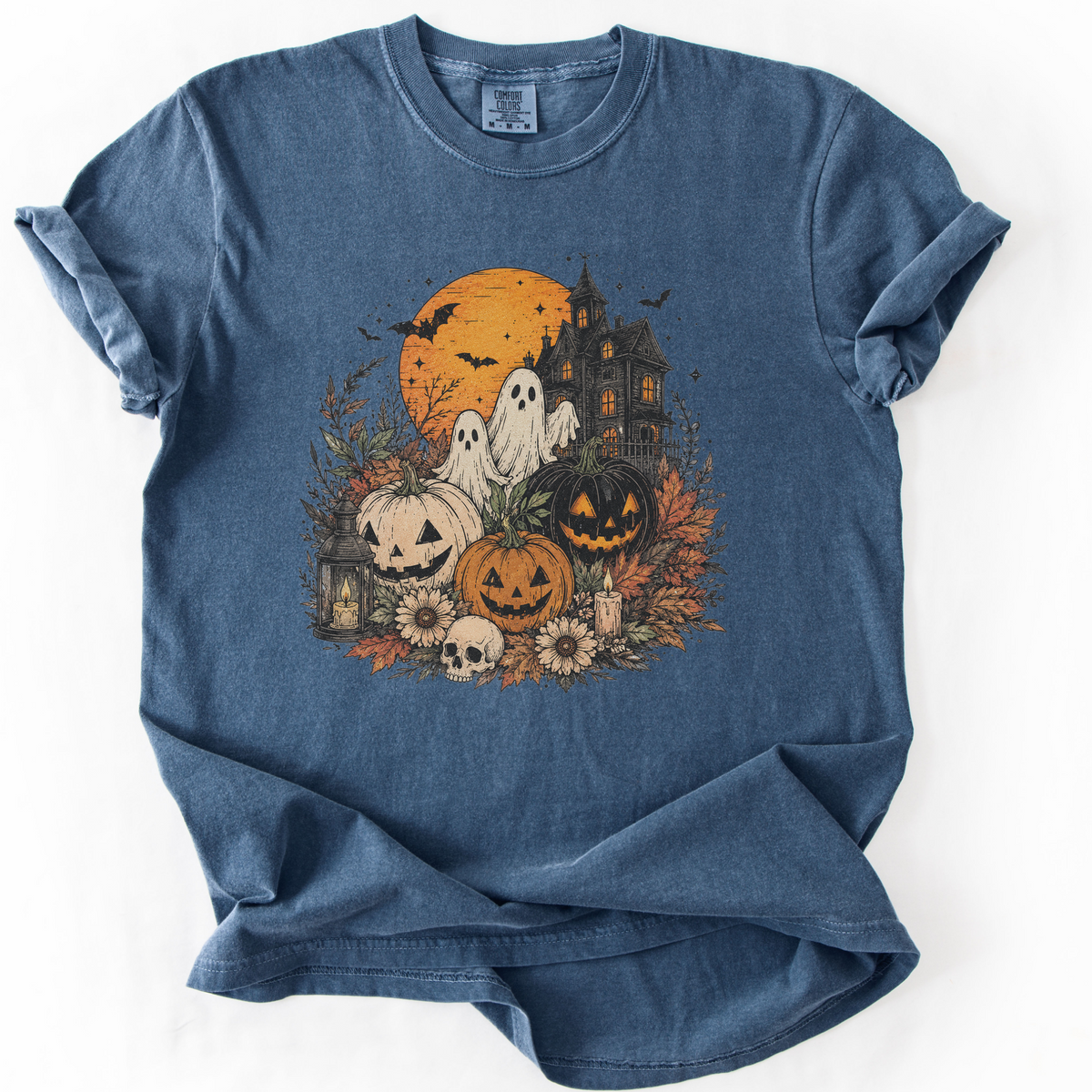 Spooky Haunted House Halloween Graphic Tee | Foxfire & Fable - Denim