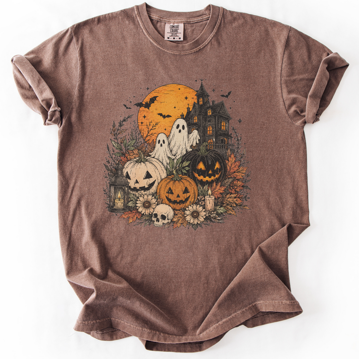 Spooky Haunted House Halloween Graphic Tee | Foxfire & Fable - Expresso