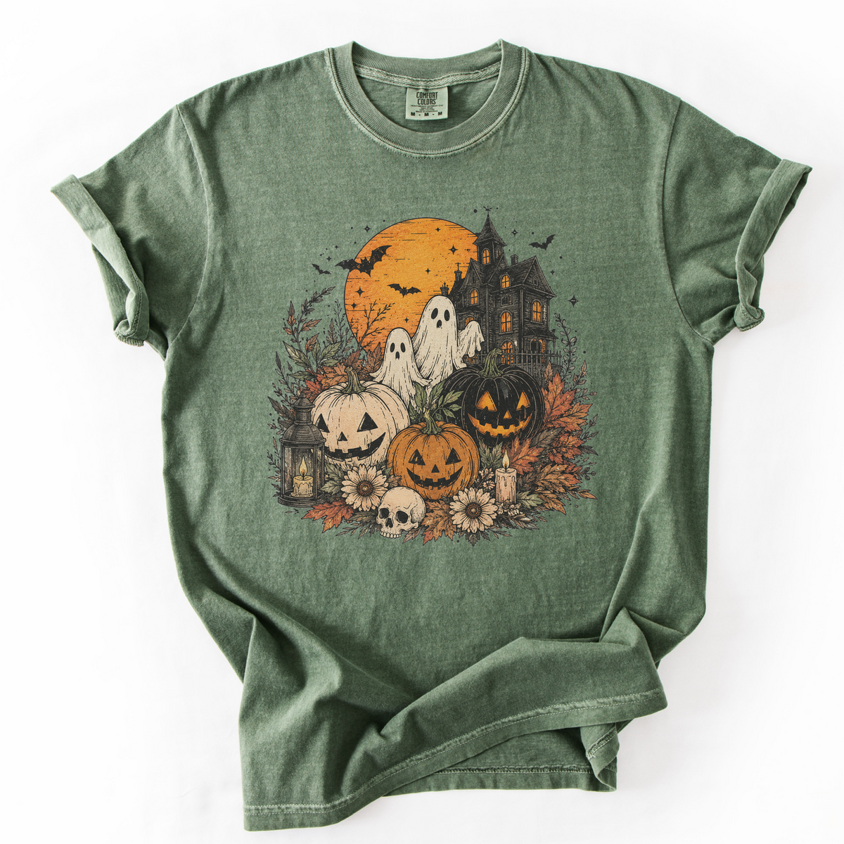 Spooky Haunted House Halloween Graphic Tee | Foxfire & Fable - Moss