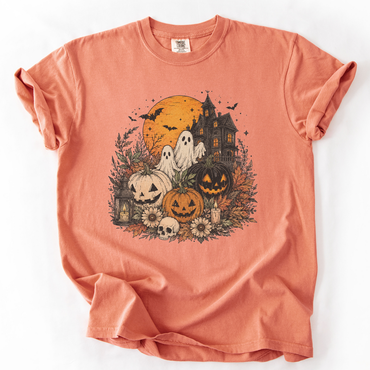 Spooky Haunted House Halloween Graphic Tee | Foxfire & Fable - Terracotta