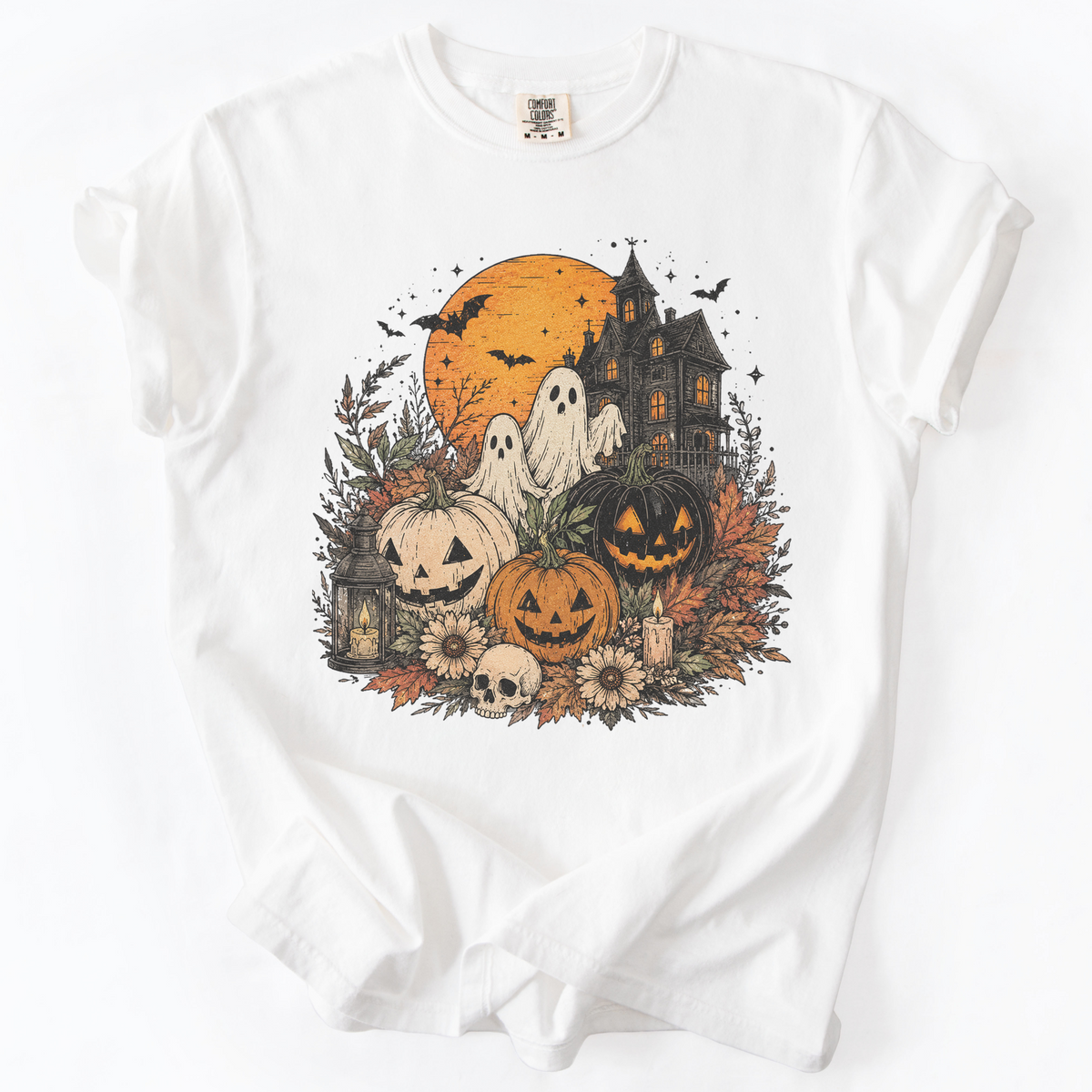Spooky Haunted House Halloween Graphic Tee | Foxfire & Fable - White