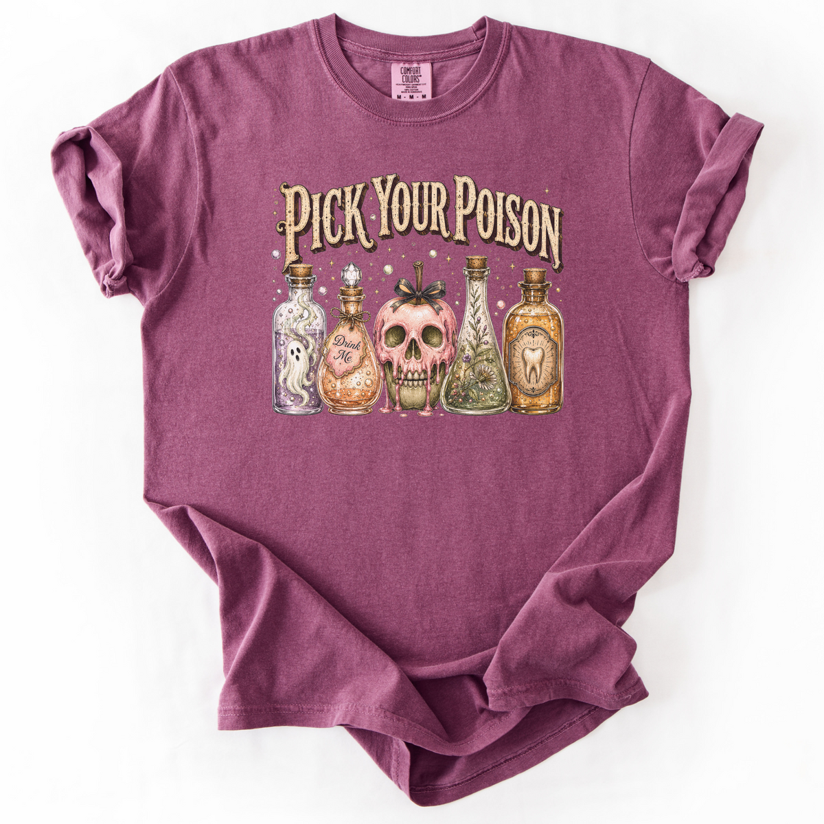 Pick Your Poison Potion Bottle Witchy Graphic Tee | Foxfire & Fable - Berry