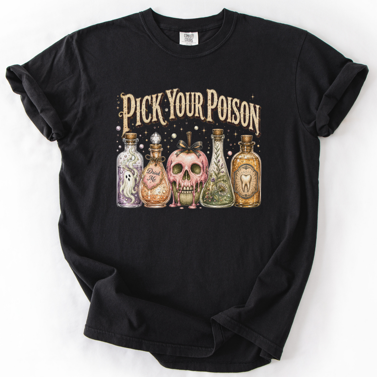 Pick Your Poison Potion Bottle Witchy Graphic Tee | Foxfire & Fable - Black
