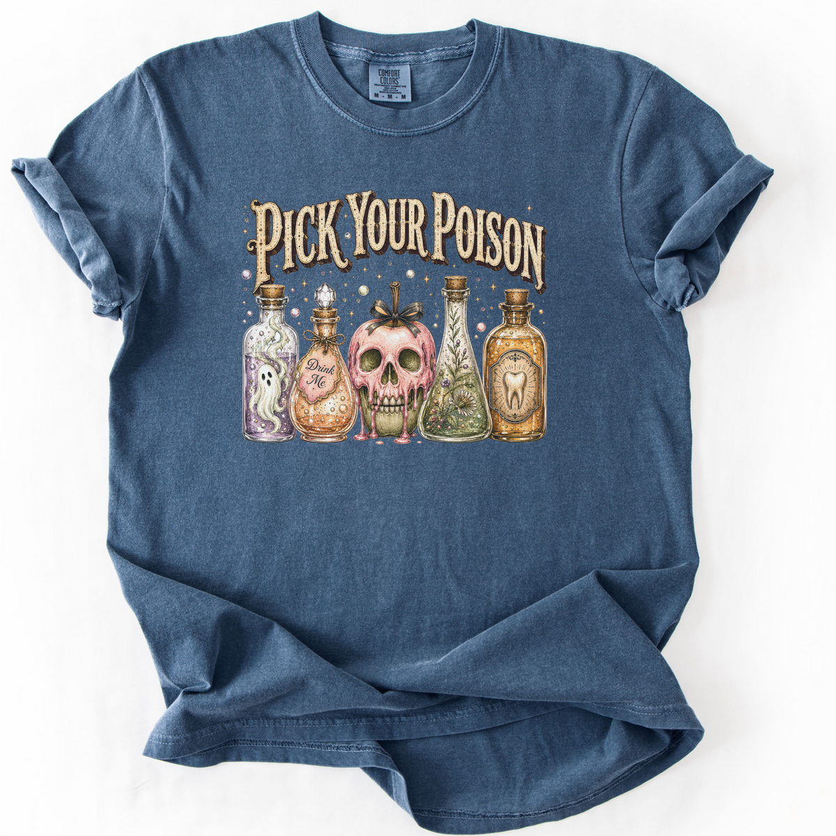 Pick Your Poison Potion Bottle Witchy Graphic Tee | Foxfire & Fable - Denim