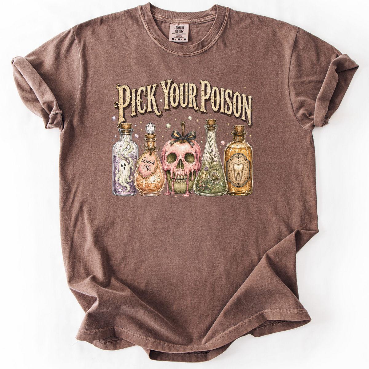 Pick Your Poison Potion Bottle Witchy Graphic Tee | Foxfire & Fable - Expresso