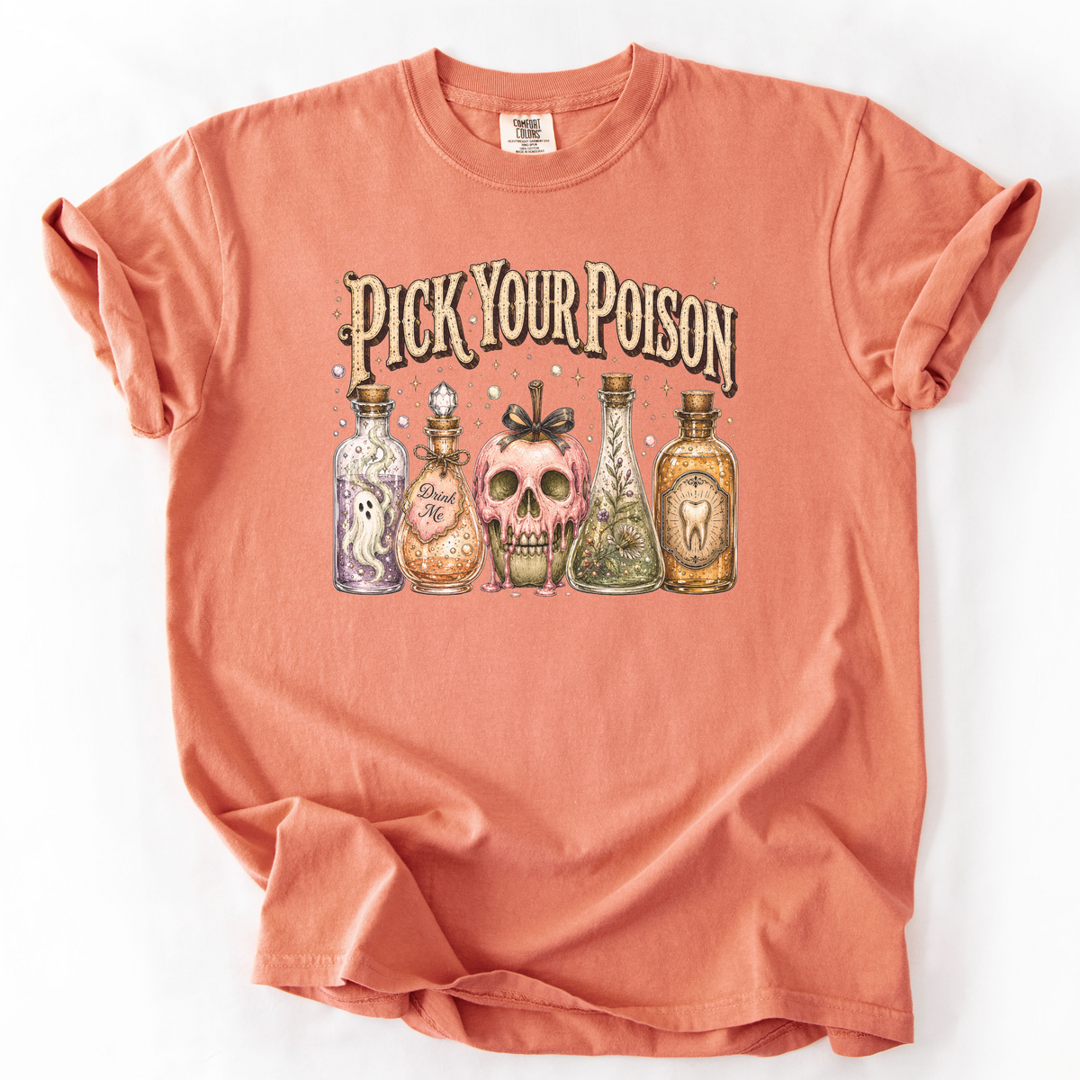 Pick Your Poison Potion Bottle Witchy Graphic Tee | Foxfire & Fable - Terracotta