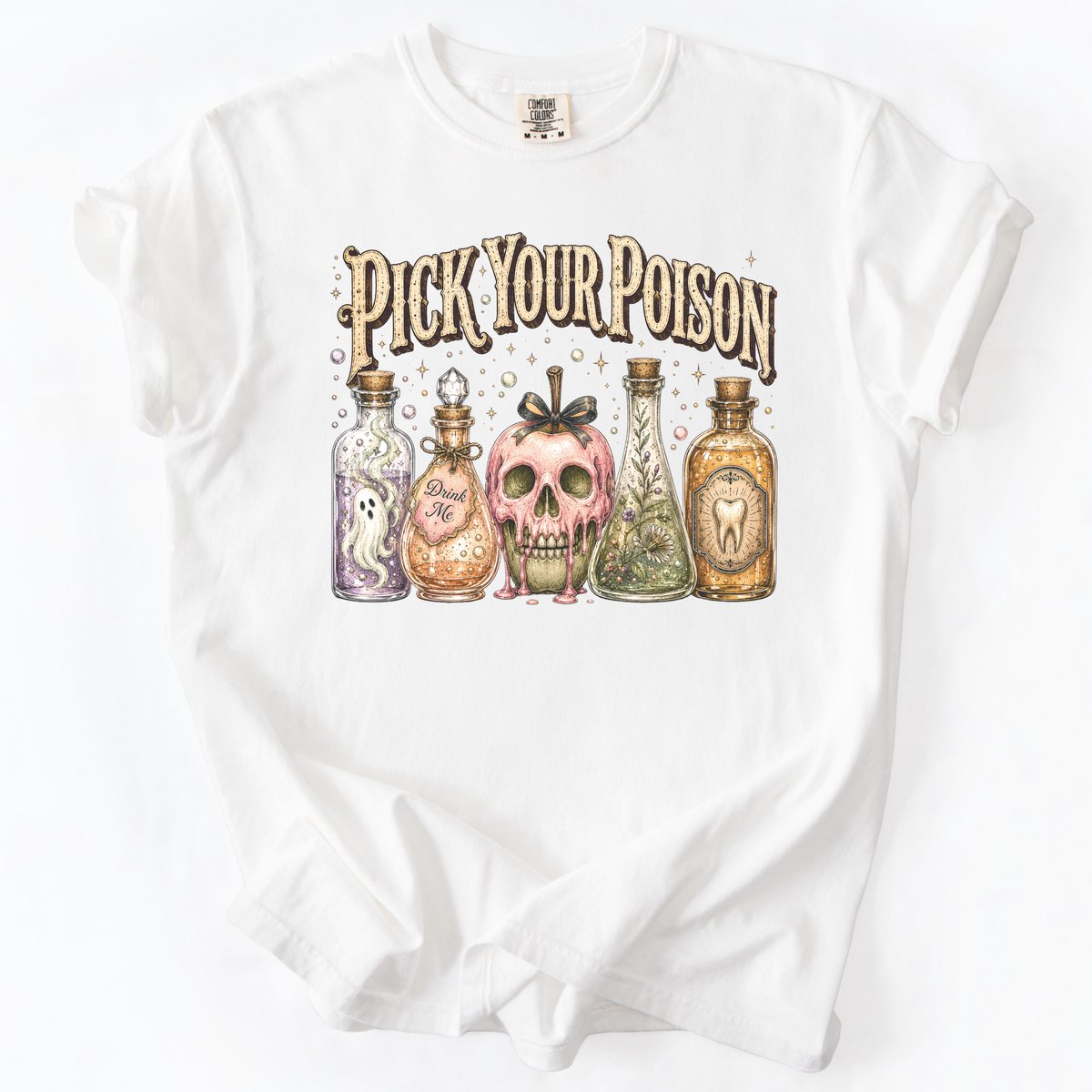 Pick Your Poison Potion Bottle Witchy Graphic Tee | Foxfire & Fable - White