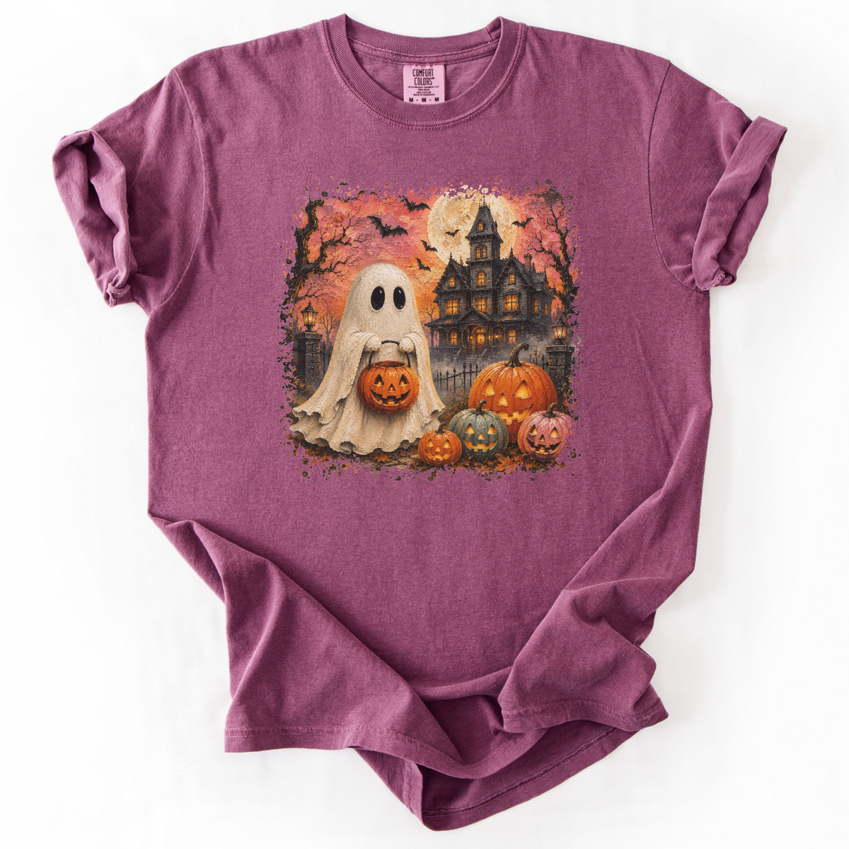 Vintage Spooky Ghost Halloween Graphic Tee | Foxfire & Fable - Berry