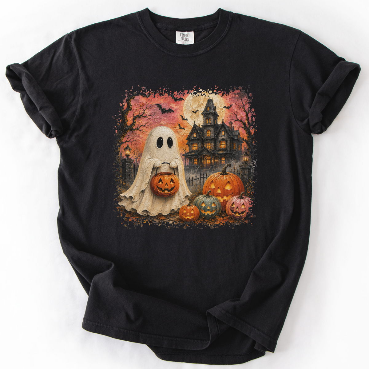 Vintage Spooky Ghost Halloween Graphic Tee | Foxfire & Fable - Black