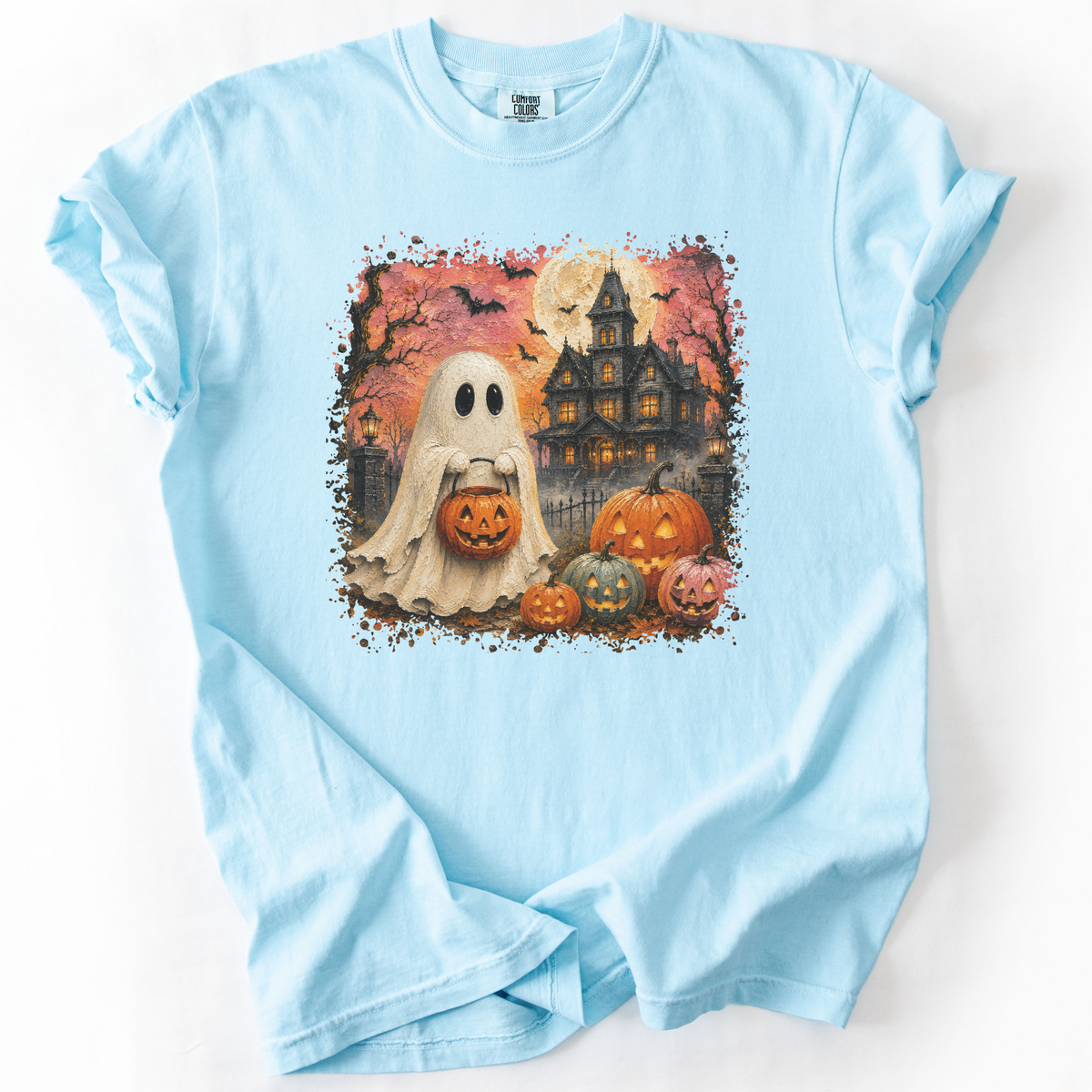 Vintage Spooky Ghost Halloween Graphic Tee | Foxfire & Fable - Chambray