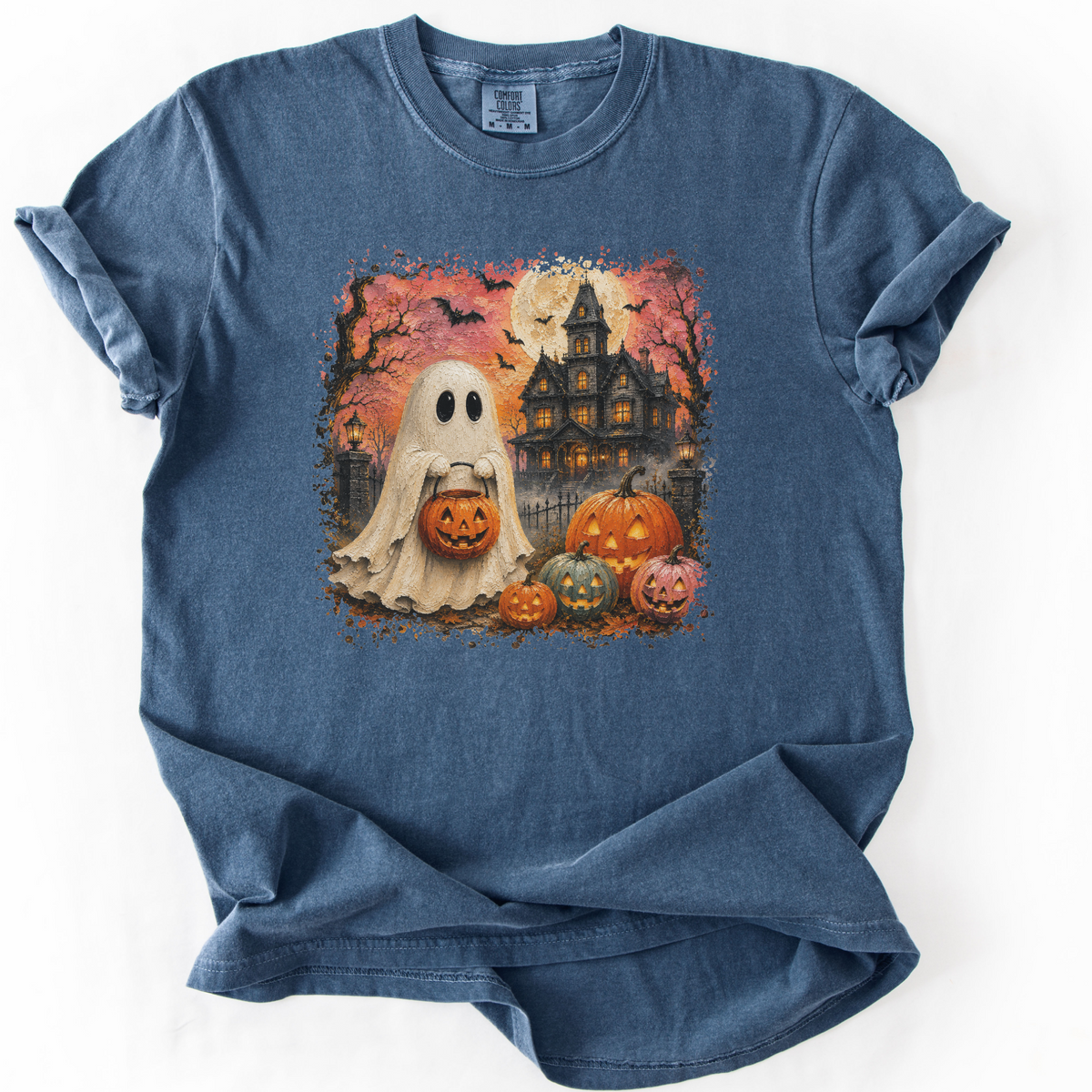 Vintage Spooky Ghost Halloween Graphic Tee | Foxfire & Fable - Denim