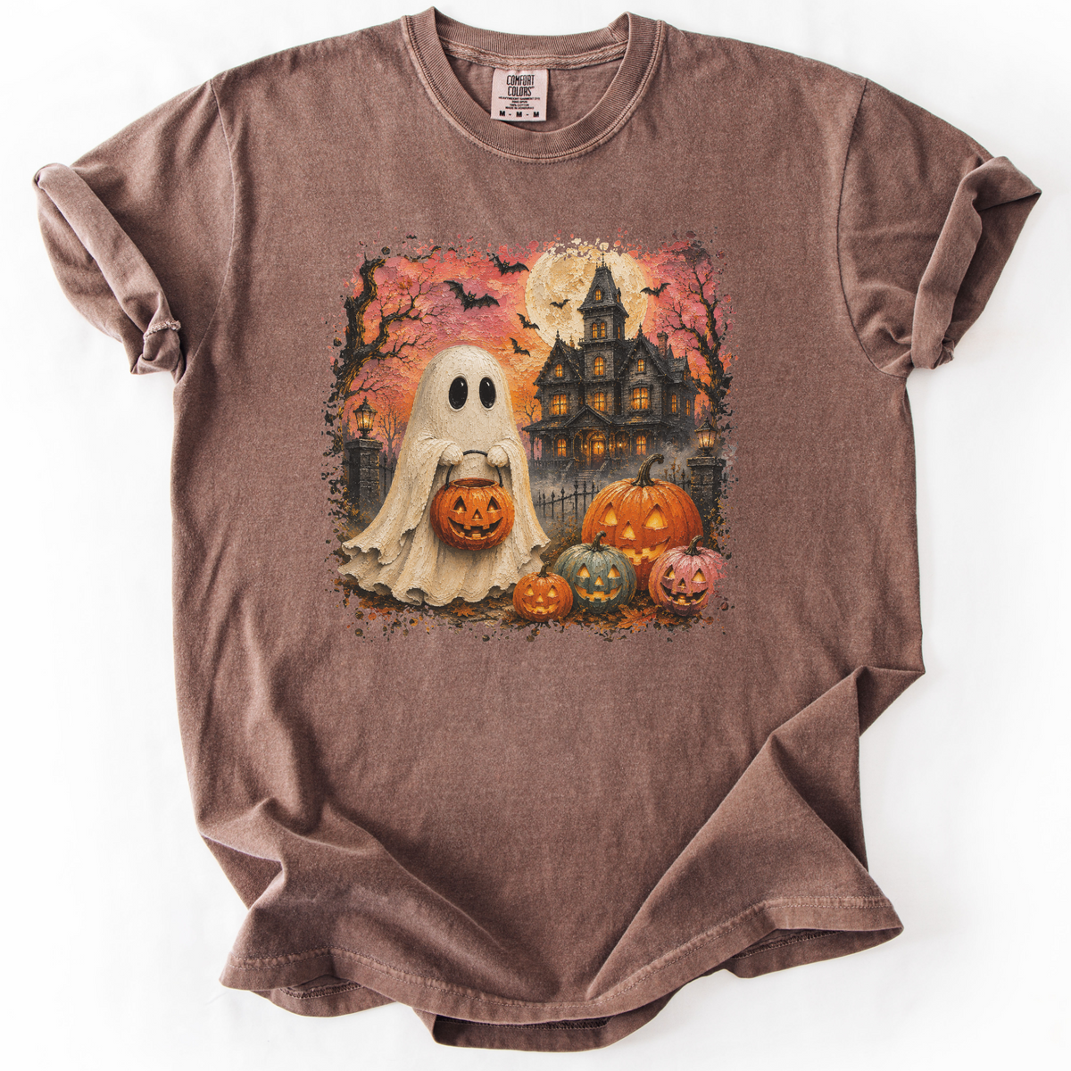 Vintage Spooky Ghost Halloween Graphic Tee | Foxfire & Fable - Expresso