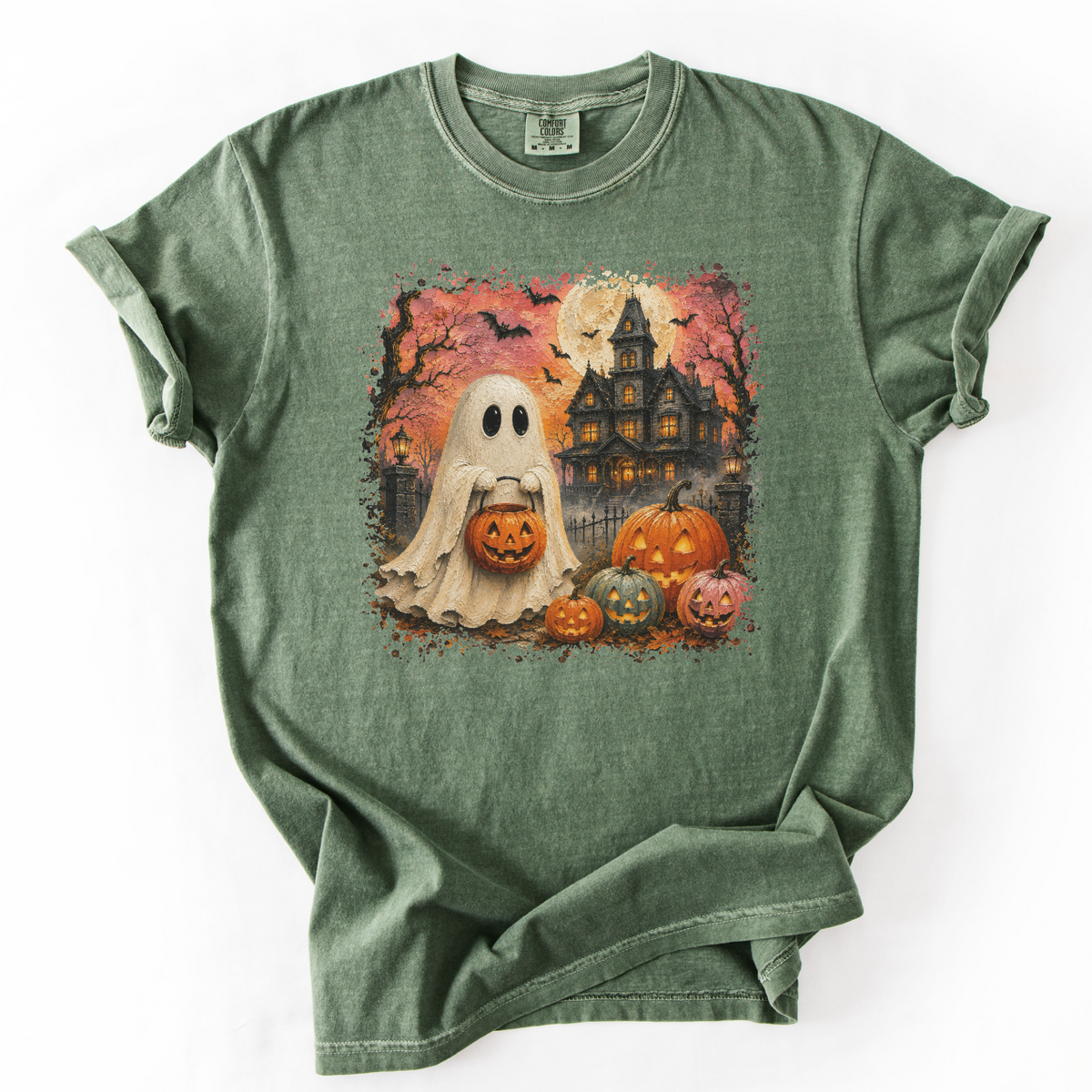 Vintage Spooky Ghost Halloween Graphic Tee | Foxfire & Fable - Moss