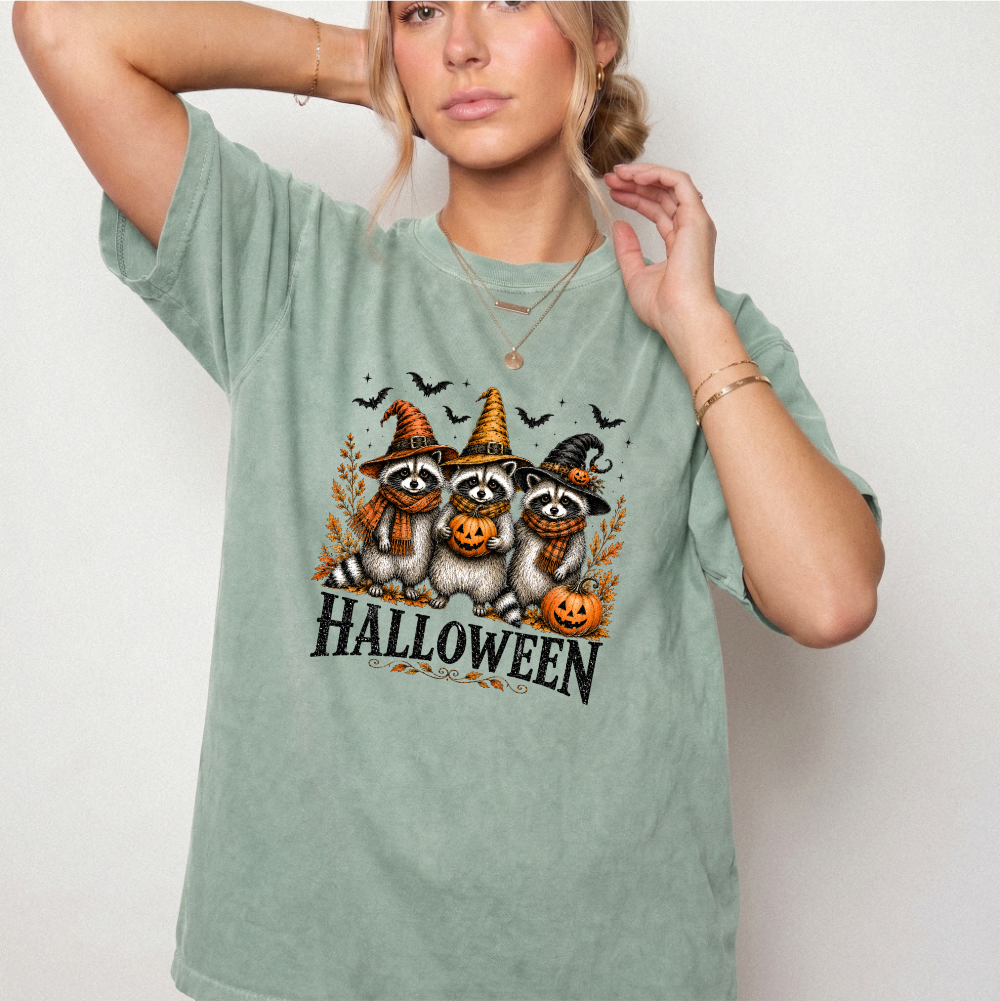 Vintage Halloween Raccoons Witch Hat Graphic Tee | Foxfire & Fable