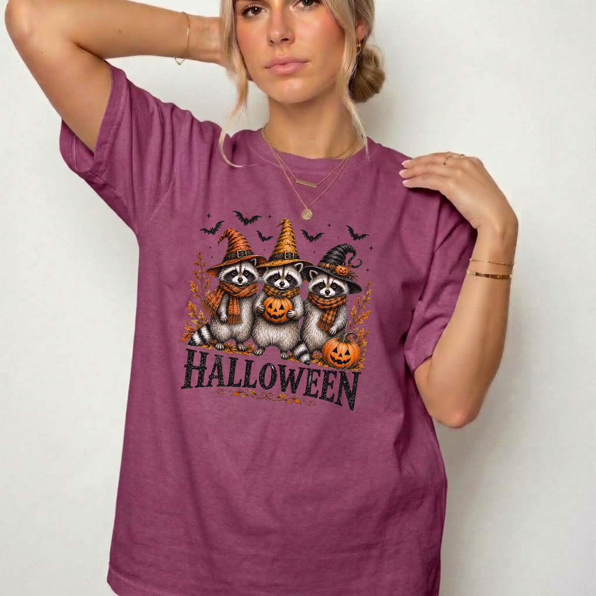 Vintage Halloween Raccoons Witch Hat Graphic Tee | Foxfire & Fable