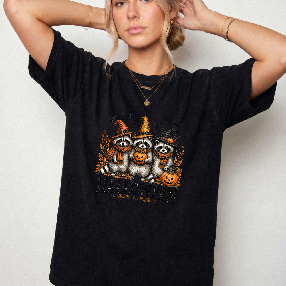 Vintage Halloween Raccoons Witch Hat Graphic Tee | Foxfire & Fable