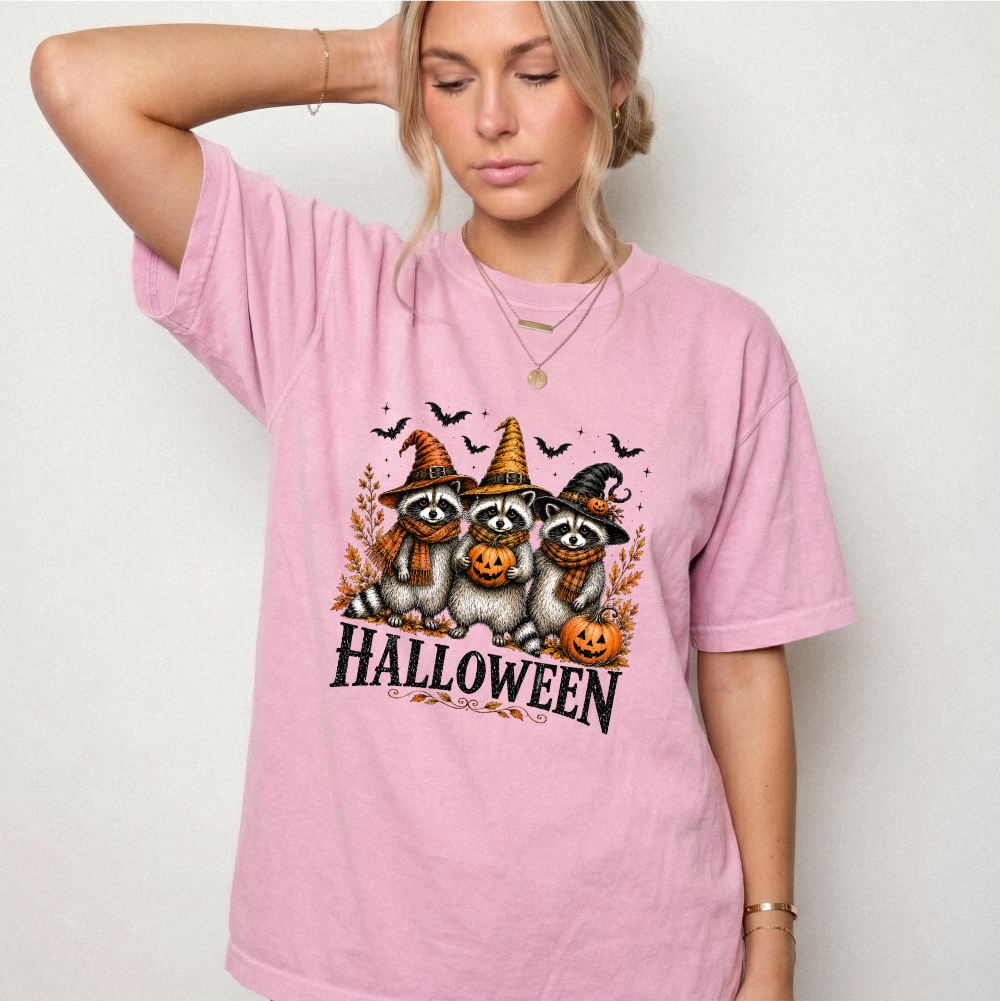 Vintage Halloween Raccoons Witch Hat Graphic Tee | Foxfire & Fable