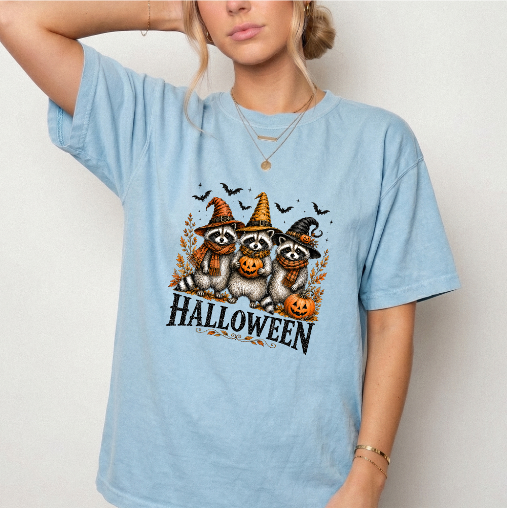 Vintage Halloween Raccoons Witch Hat Graphic Tee | Foxfire & Fable