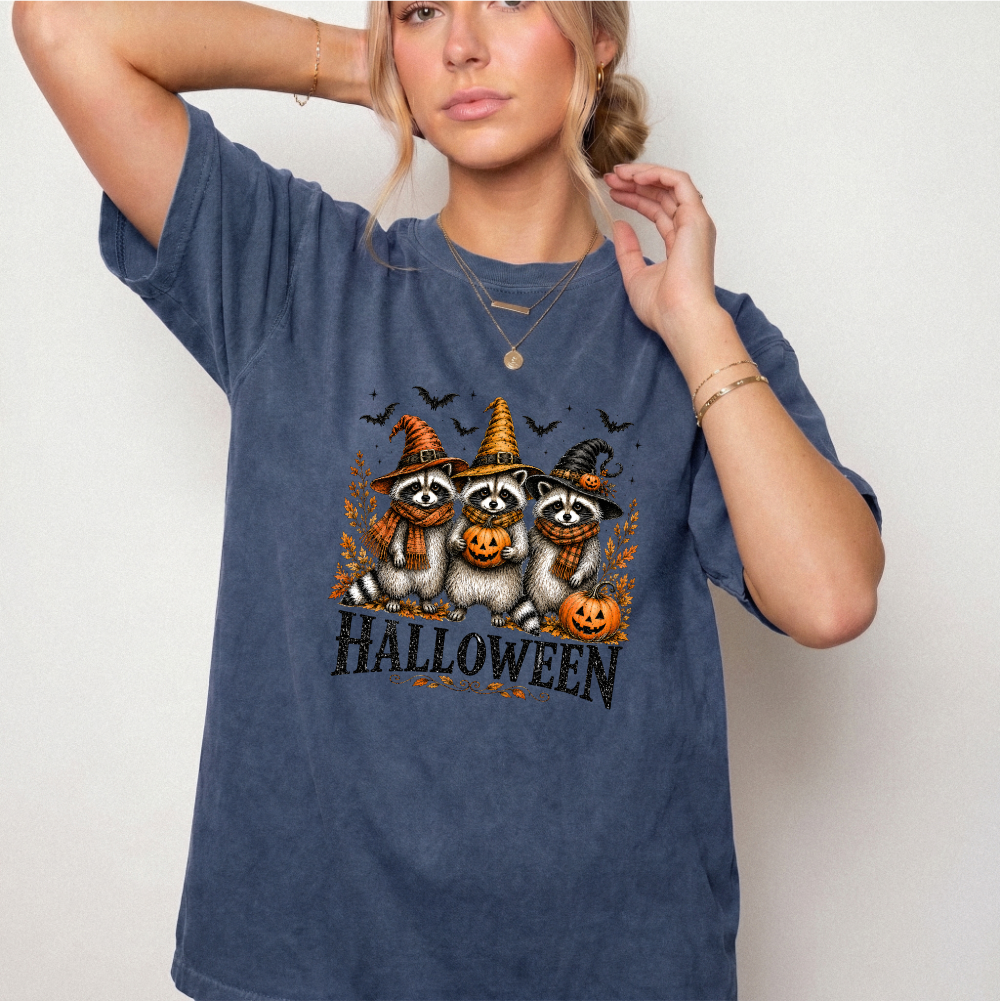 Vintage Halloween Raccoons Witch Hat Graphic Tee | Foxfire & Fable