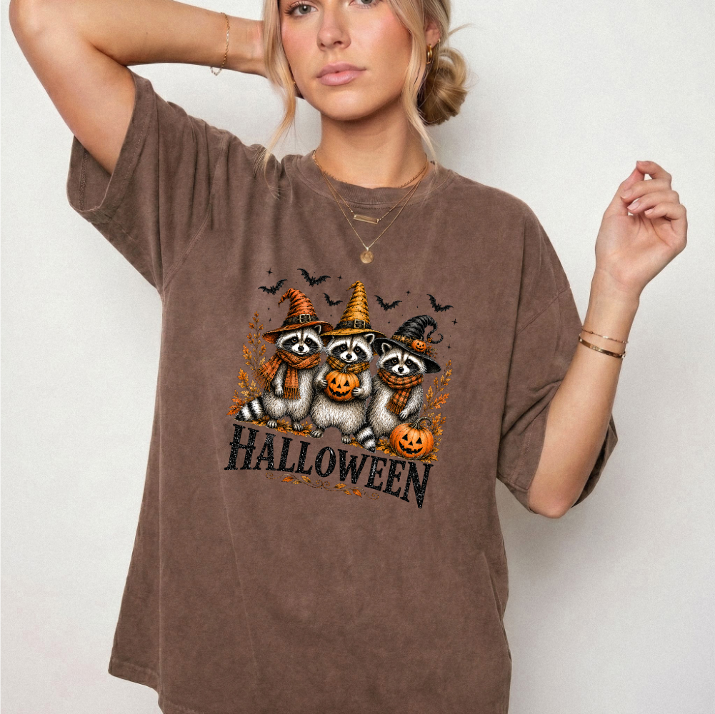 Vintage Halloween Raccoons Witch Hat Graphic Tee | Foxfire & Fable