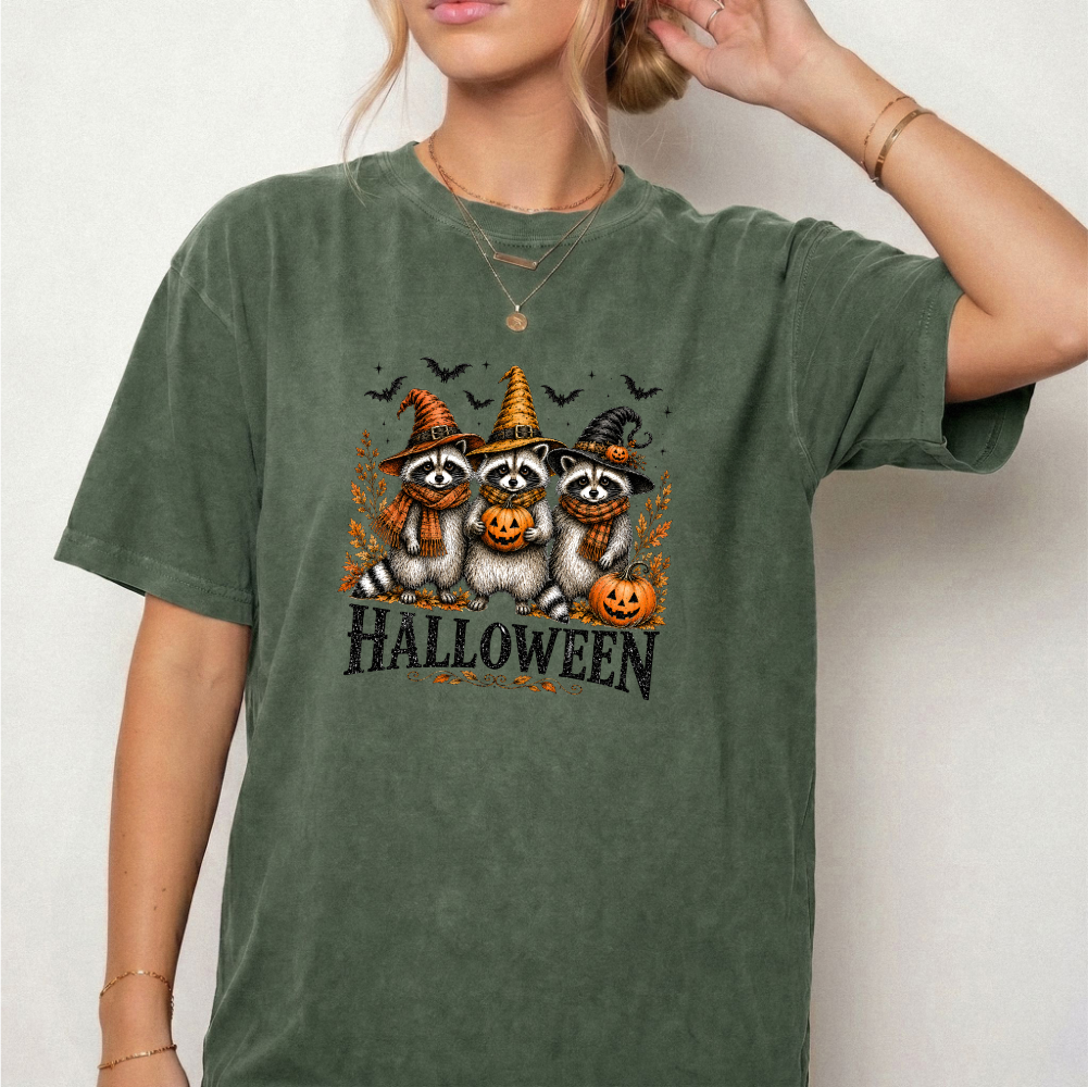 Vintage Halloween Raccoons Witch Hat Graphic Tee | Foxfire & Fable