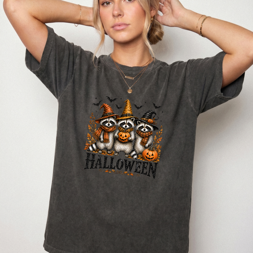 Vintage Halloween Raccoons Witch Hat Graphic Tee | Foxfire & Fable