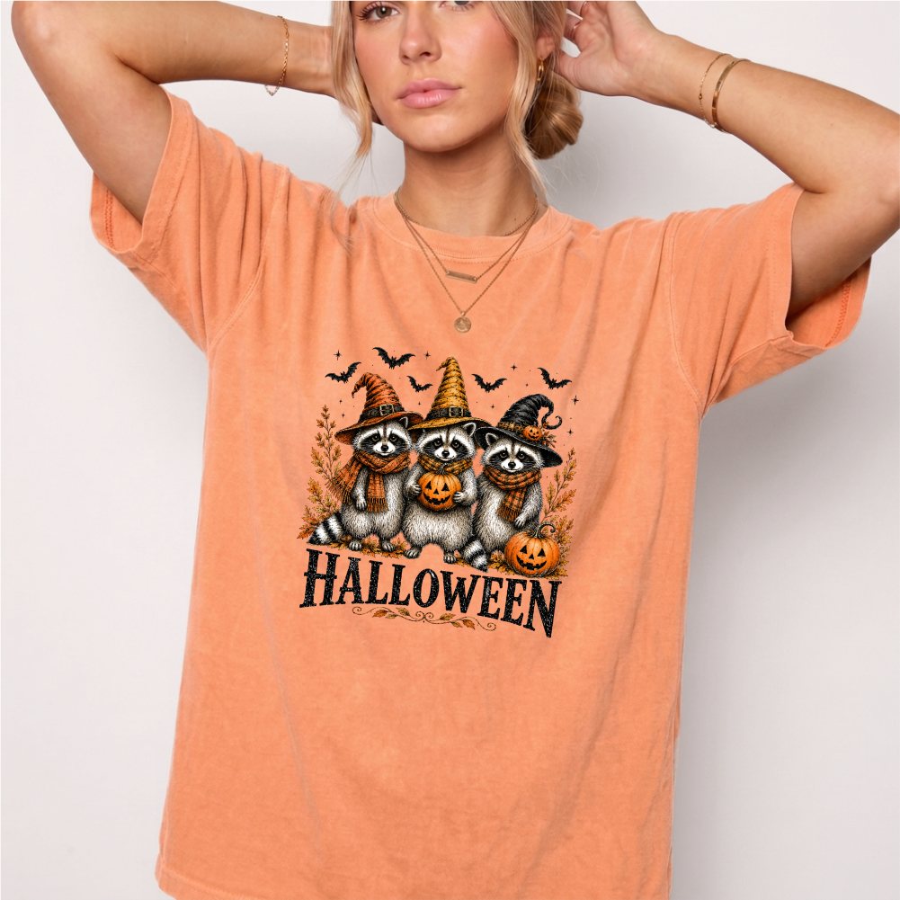 Vintage Halloween Raccoons Witch Hat Graphic Tee | Foxfire & Fable