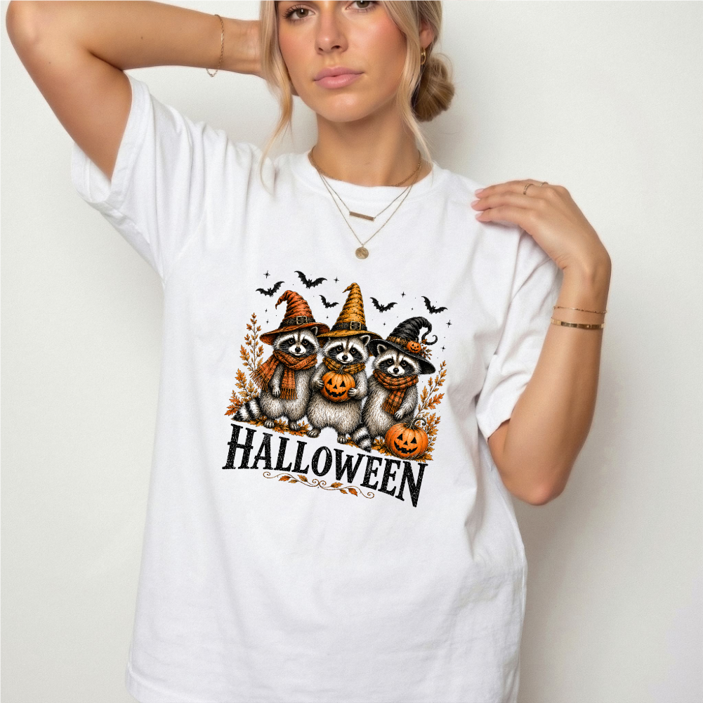 Vintage Halloween Raccoons Witch Hat Graphic Tee | Foxfire & Fable
