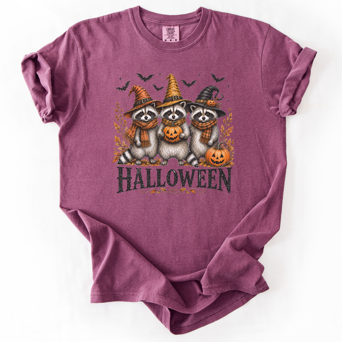 Vintage Halloween Raccoons Witch Hat Graphic Tee | Foxfire & Fable - Berry