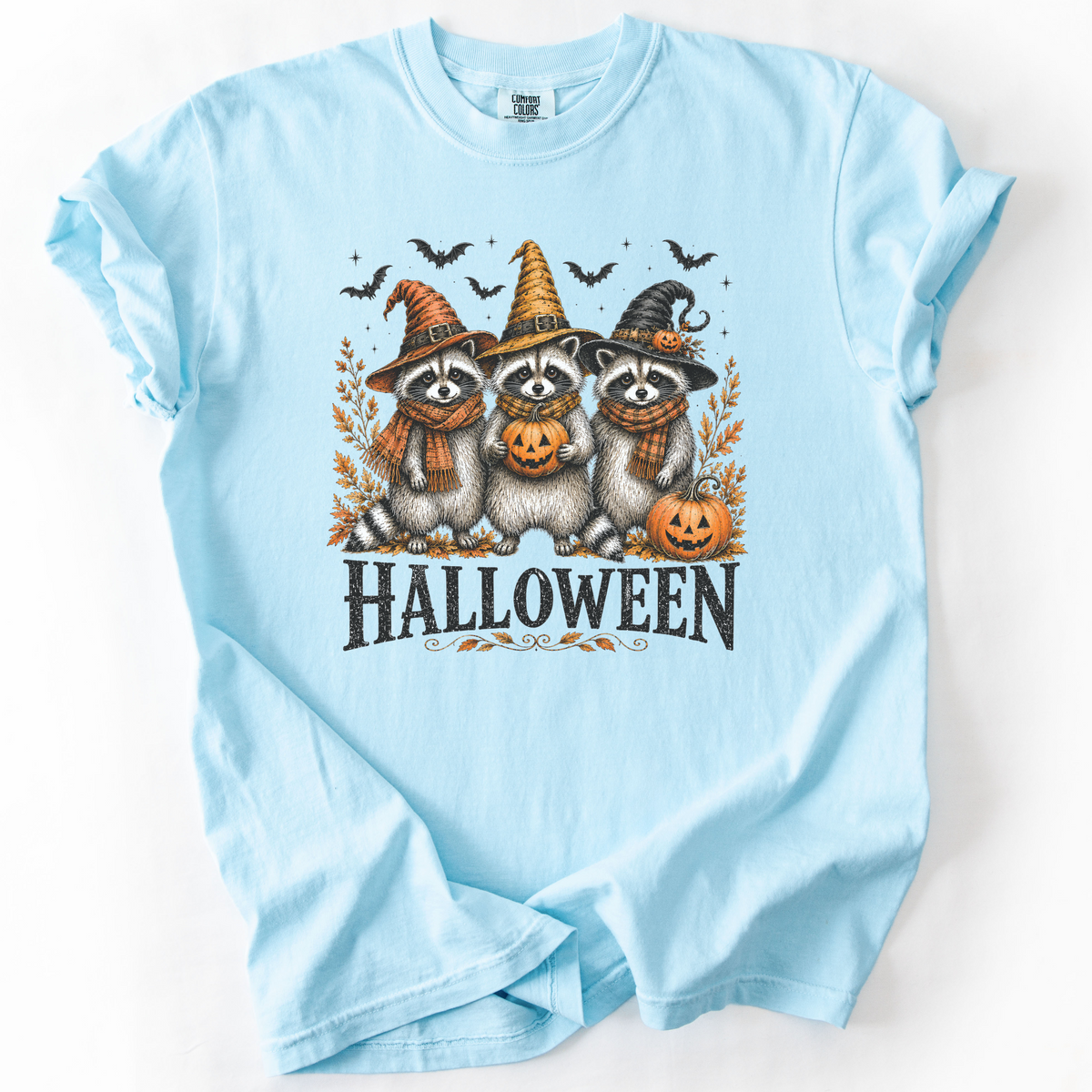 Vintage Halloween Raccoons Witch Hat Graphic Tee | Foxfire & Fable - Chambray