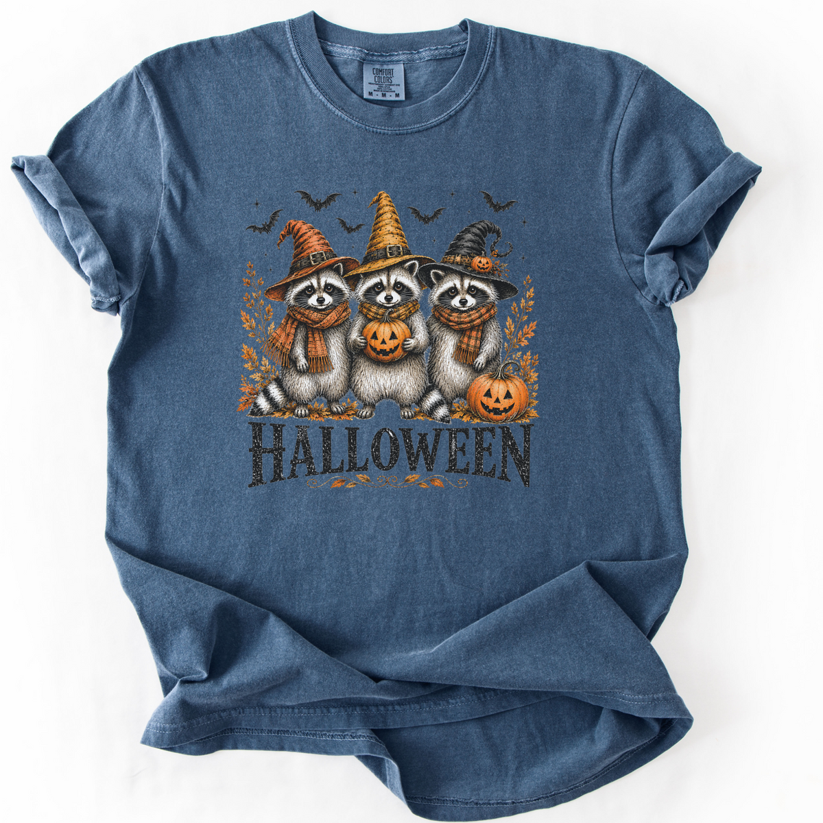 Vintage Halloween Raccoons Witch Hat Graphic Tee | Foxfire & Fable - Denim
