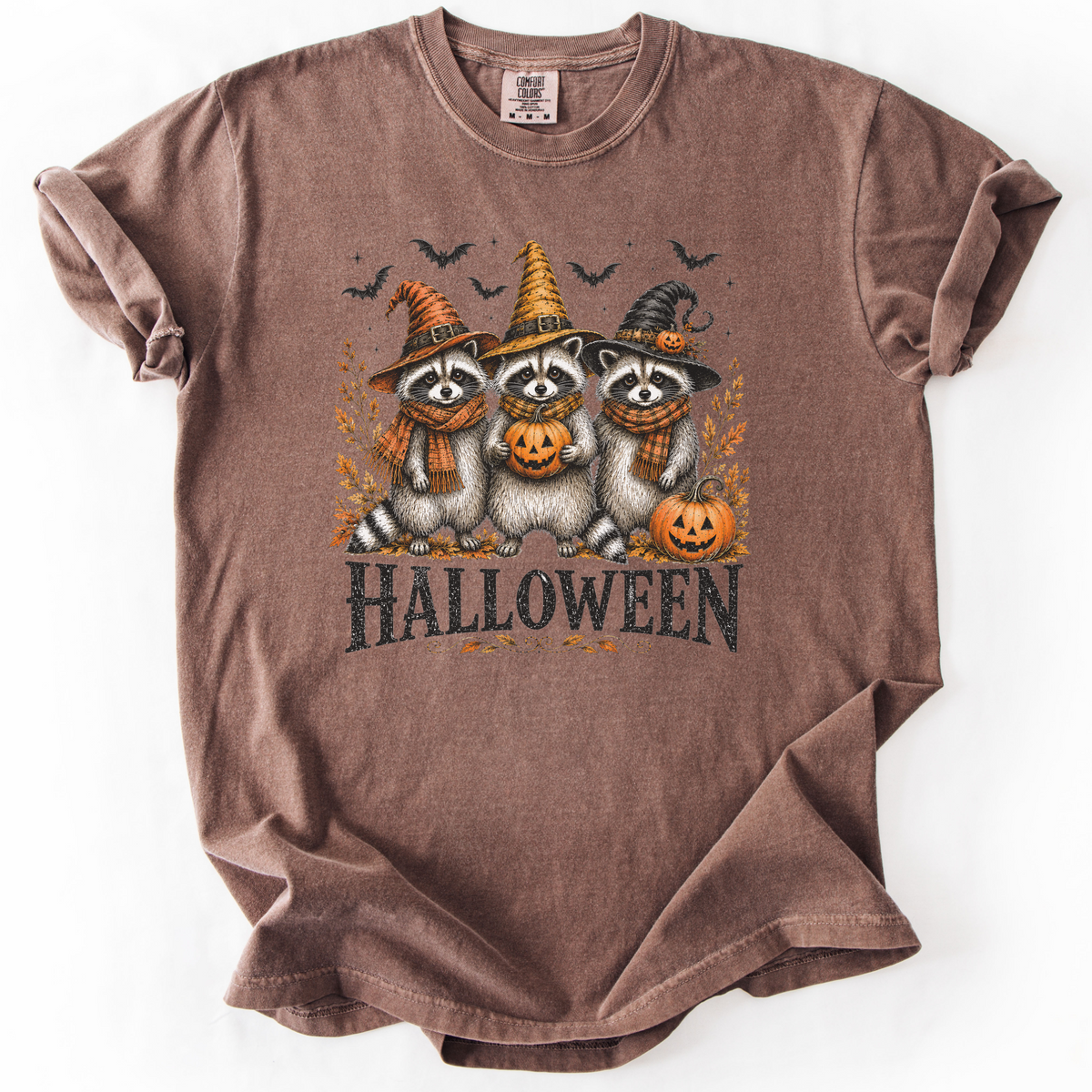 Vintage Halloween Raccoons Witch Hat Graphic Tee | Foxfire & Fable - Expresso