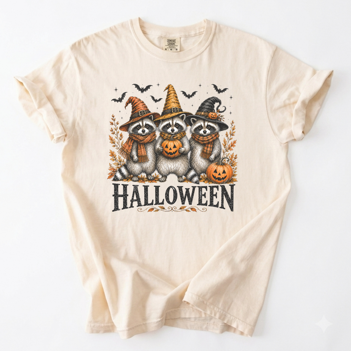 Vintage Halloween Raccoons Witch Hat Graphic Tee | Foxfire & Fable - Ivory