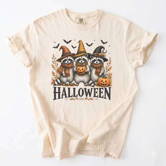 Vintage Halloween Raccoons Witch Hat Graphic Tee | Foxfire & Fable - Ivory