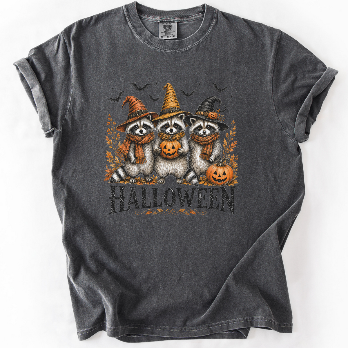 Vintage Halloween Raccoons Witch Hat Graphic Tee | Foxfire & Fable - Pepper