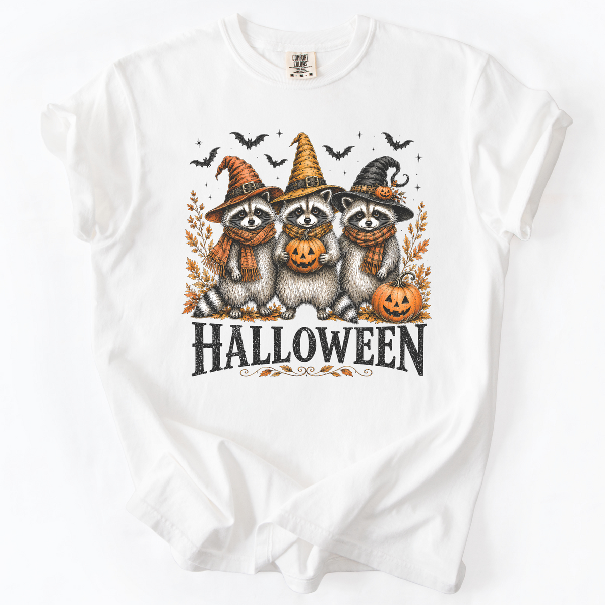 Vintage Halloween Raccoons Witch Hat Graphic Tee | Foxfire & Fable - White