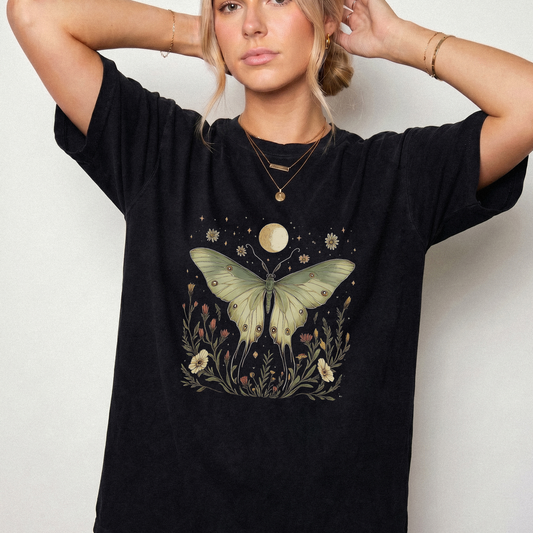 Celestial Luna Moth Shirt Vintage Botanical Moon Witchy Tee | Foxfire & Fable