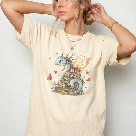 Cottagecore Dragon Village Shirt Whimsical Fairytale Fantasy Tee | Foxfire & Fable