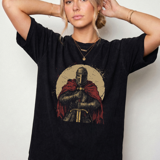 Dark Fantasy Knight T-Shirt Medieval Sword Warrior Tee | Foxfire & Fable