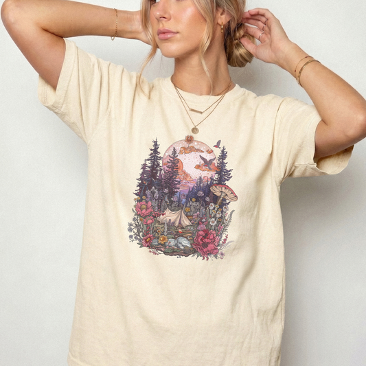 Celestial Forest Camping Shirt Enchanted Wildflower Tee | Foxfire & Fable
